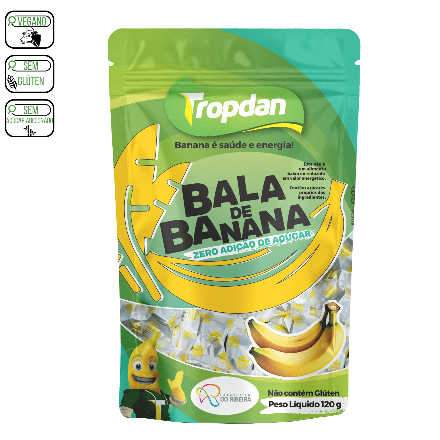 BALA DE BANANA SEM AÇÚCAR 120G TROPDAN