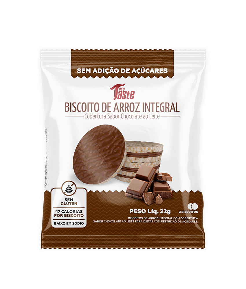 BISCOITO DE ARROZ INTEGRAL COM COBERTURA DE CHOCOLATE AO LEITE 22G MRS TASTE