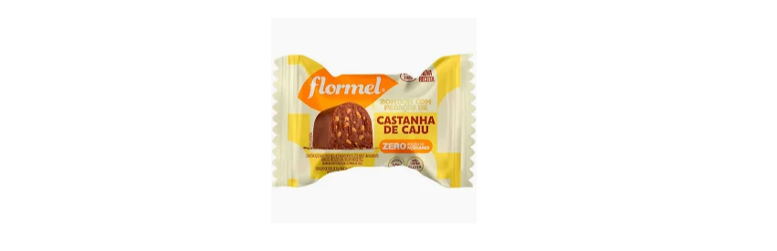 BOMBOM DE CHOCOLATE AO LEITE COM CASTANHA DE CAJU ZERO AÇÚCAR 12G FLORMEL