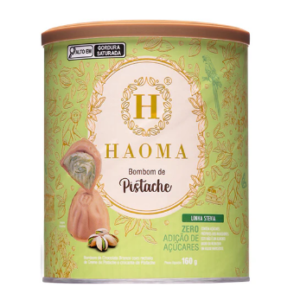 BOMBOM DE CHOCOLATE BRANCO COM RECHEIO DE PISTACHE LINHA STÉVIA 160G HAOMA