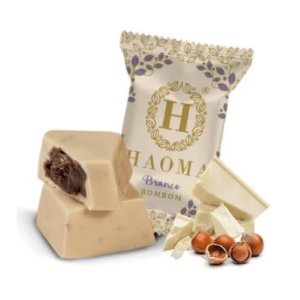 BOMBOM DE CHOCOLATE BRANCO COM AVELÃ E CACAU LINHA STÉVIA 16G HAOMA