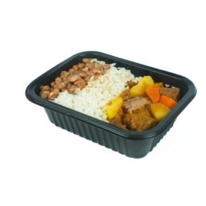 CARNE DE PANELA COM BATATA, CENOURA, ARROZ E FEIJÃO 300G CORADA