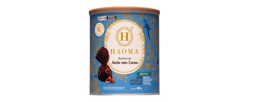 BOMBOM DE AVELÃ COM CACAU LINHA STÉVIA 160G HAOMA