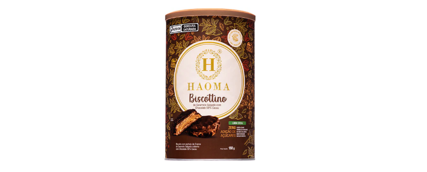 BISCOTTINO COM RECHEIO DE CREME DE CARAMELO SALGADO LINHA STÉVIA 168G HAOMA