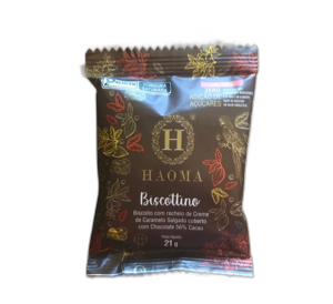 BISCOTTINO COM RECHEIO DE CREME DE CARAMELO SALGADO LINHA STÉVIA 21G HAOMA