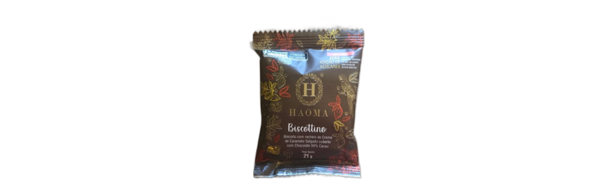 BISCOTTINO COM RECHEIO DE CREME DE CARAMELO SALGADO LINHA STÉVIA 21G HAOMA