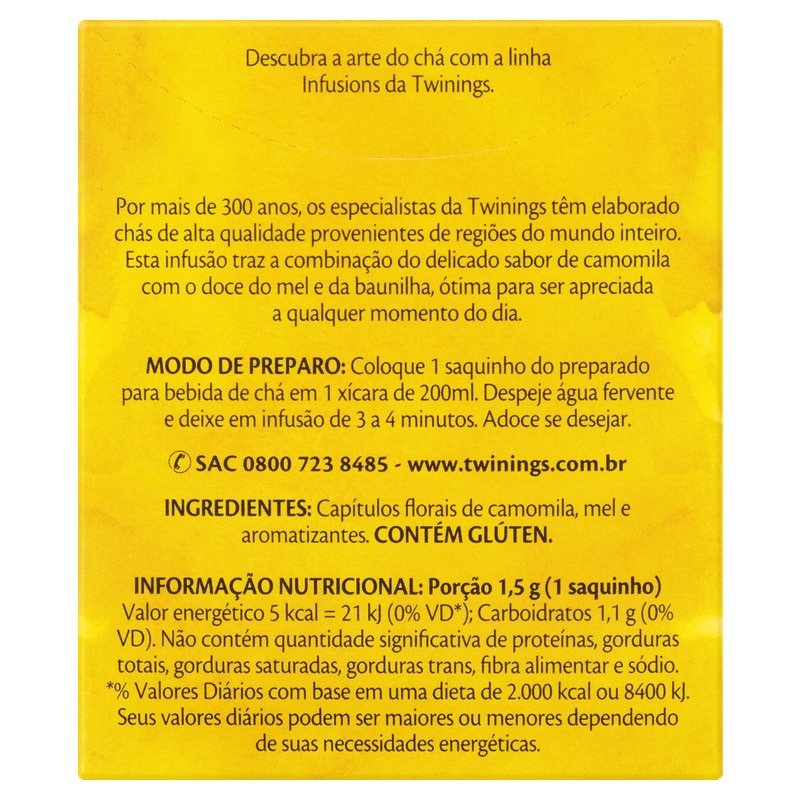 CHÁ CAMOMILA, MEL E BAUNILHA COM 10 SACHÊS TWININGS
